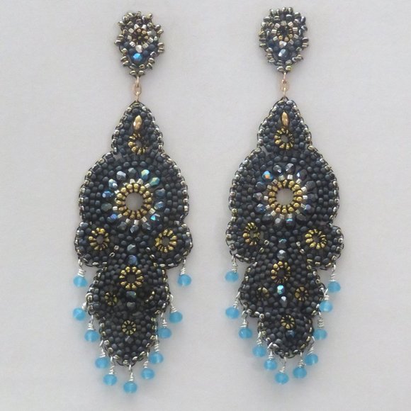 Black artisan earrings hand beaded